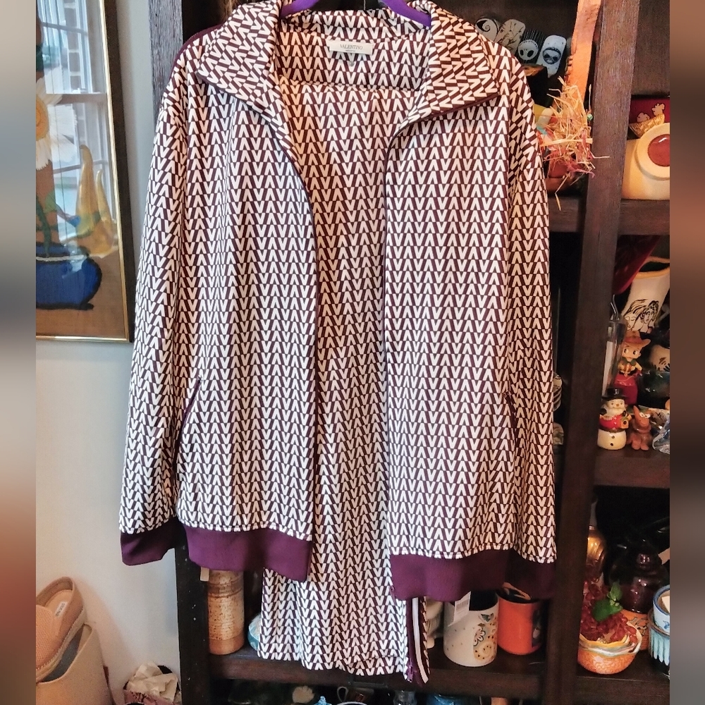 NWT Valentino Logo Print tracksuit jacket & pants set maroon and cream - Picture 5 of 7